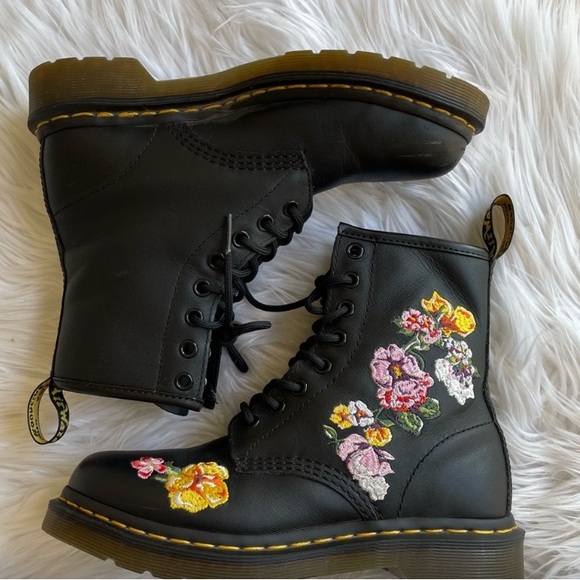 DR MARTENS 1460 VONDA II FLORAL LEATHER LACE UP BOOTS size 6 - Picture 3 of 7